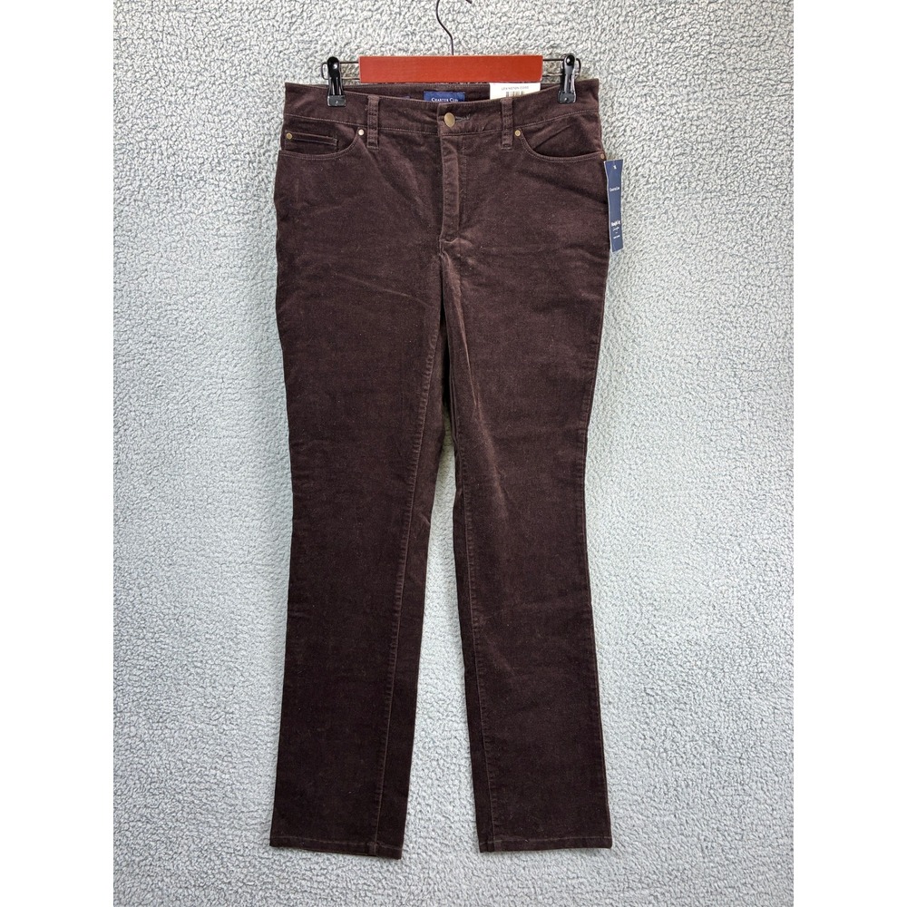 Charter Club Lexington Straight Corduroy Pants Womens 6 Dark Brown Stretch NWT